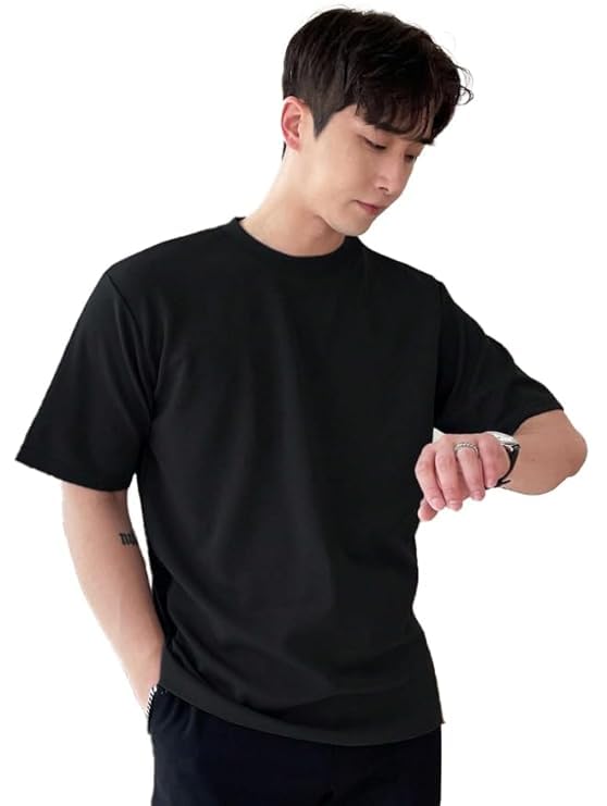 Liula Corporation Men and Boys Pure Cotton Short Sleeves Round Neck T-Shirt Half Sleeve Oversized Round Neck